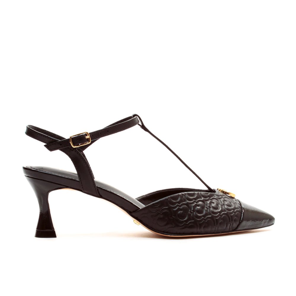 Slingback Couro Preto Salto Médio Cecconello 2409001-3