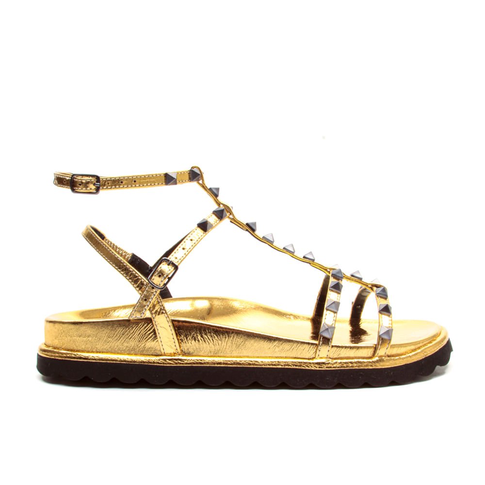 Sandália Papete Couro Ouro Cecconello 2386004-12