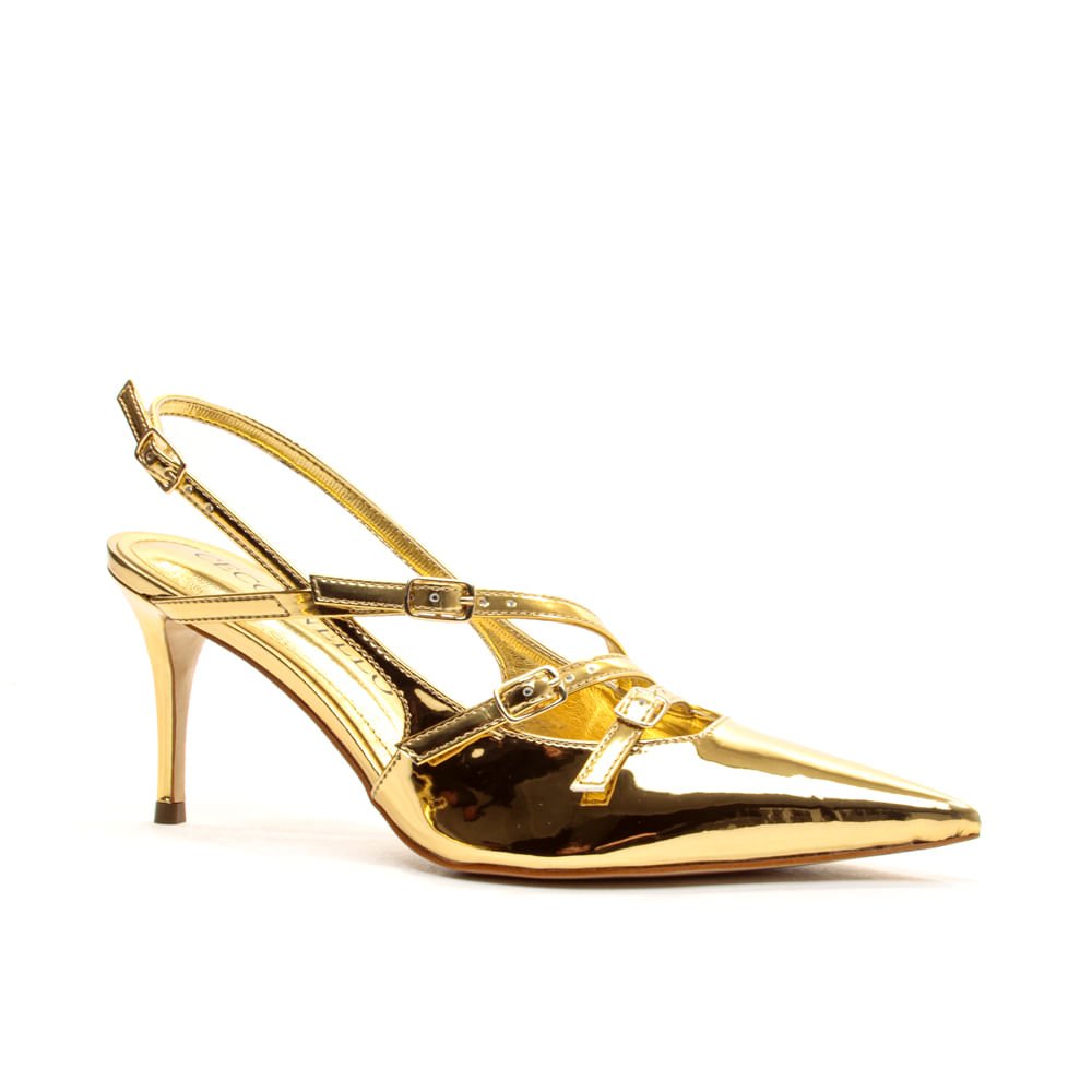 Slingback Ouro Salto Médio Cecconello 2402001-3 Dourado 2