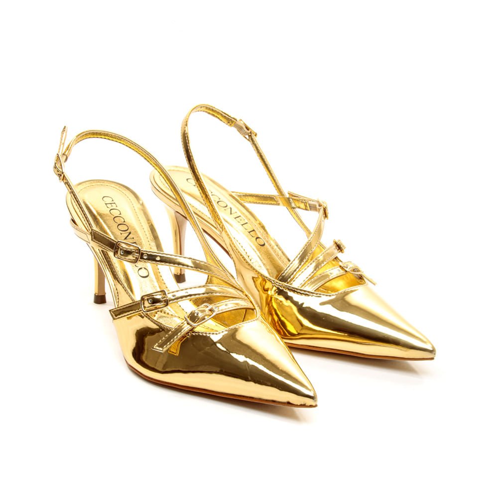 Slingback Ouro Salto Médio Cecconello 2402001-3 Dourado 5