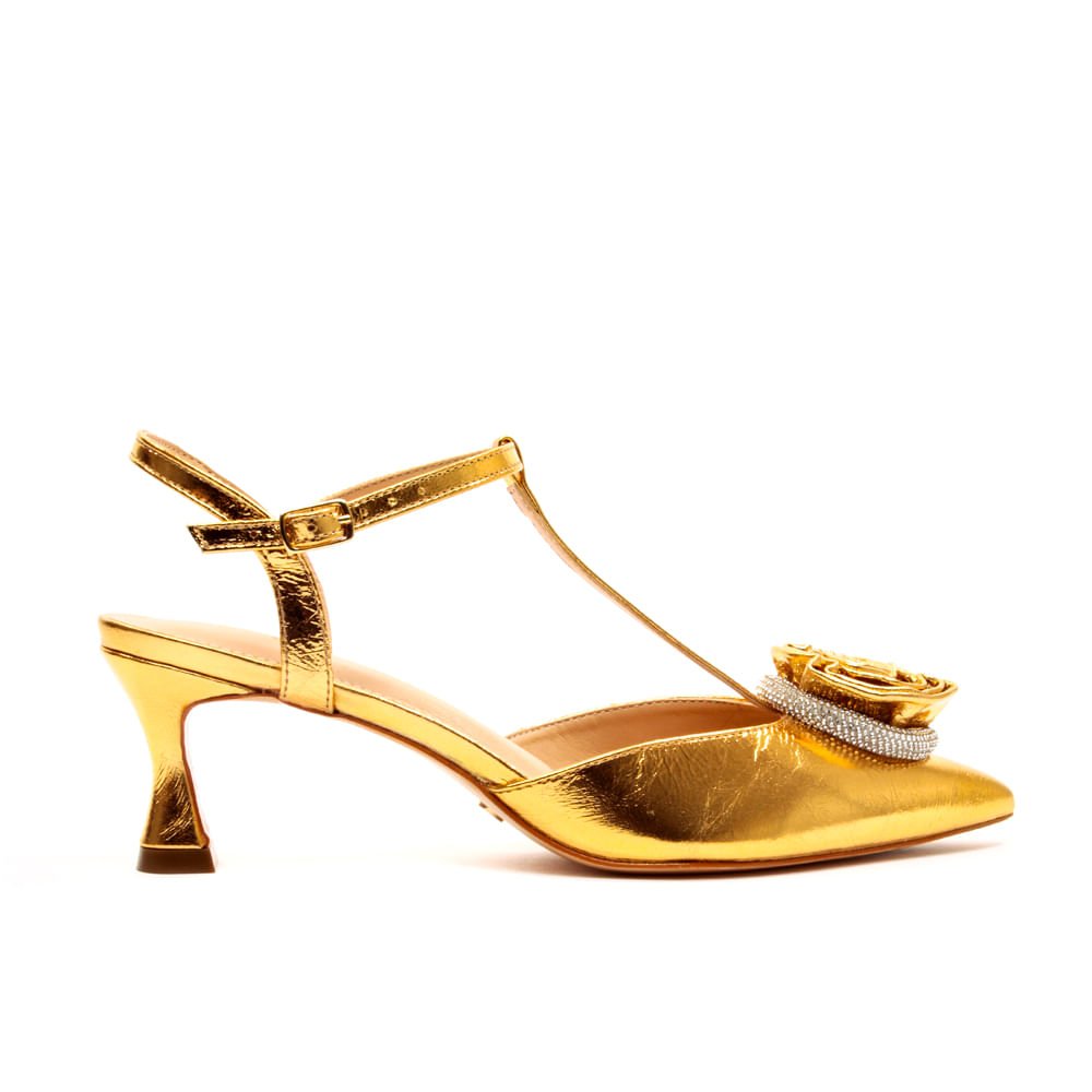 Slingback Couro Ouro Salto Médio Cecconello 2409004-4 Dourado 1