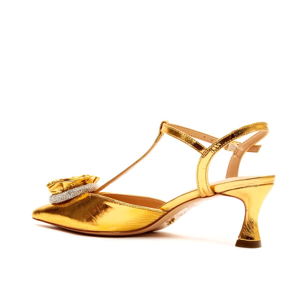 Slingback Couro Ouro Salto Médio Cecconello 2409004-4 Dourado 3