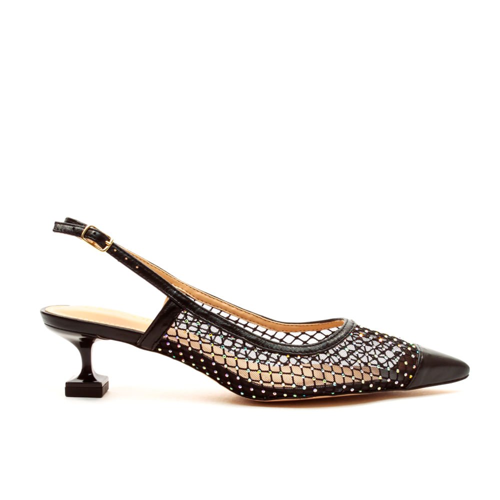 Slingback Preto Salto Baixo Cecconello 2478001-3 Preto