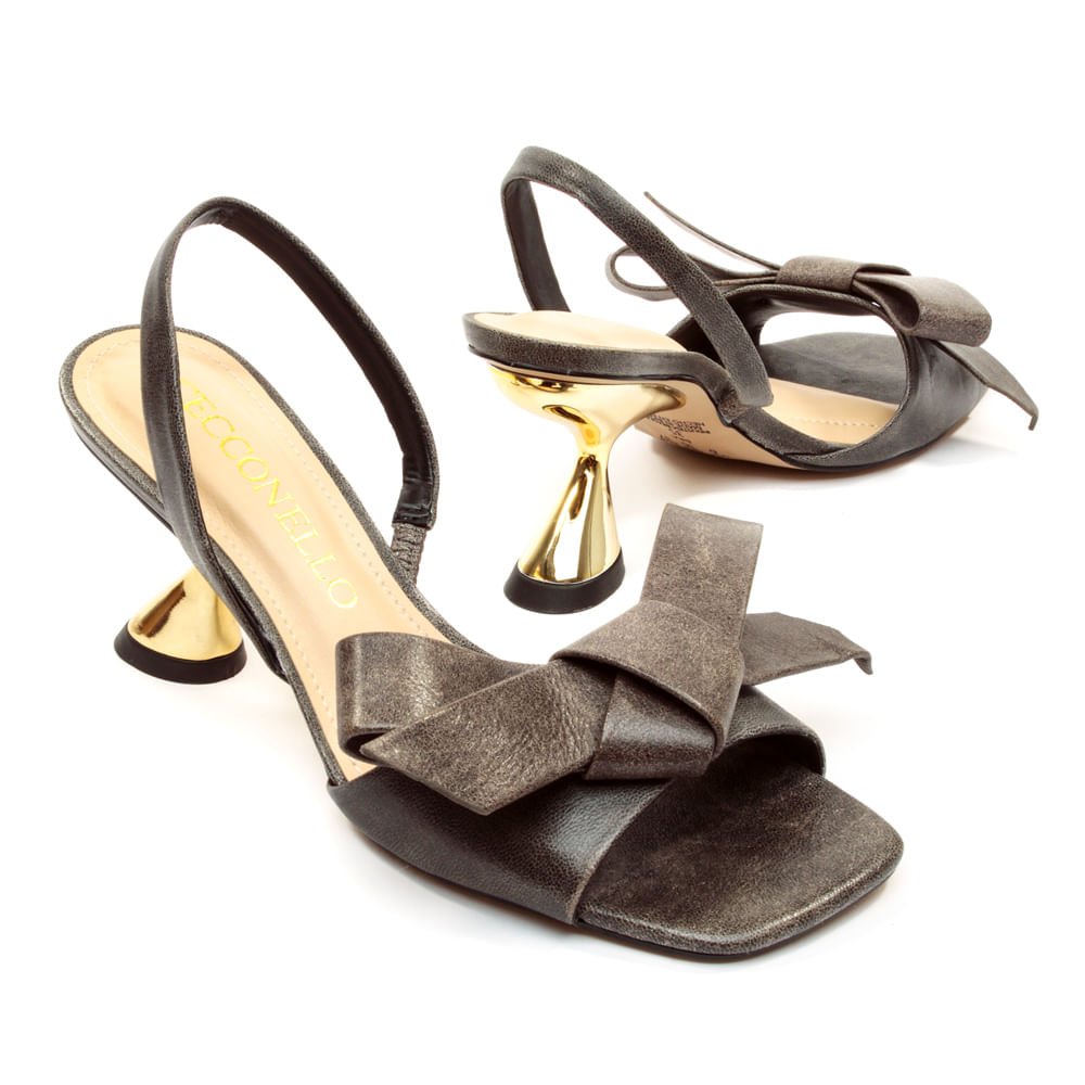 Sandália Couro Cinza Salto Médio Cecconello 2656001-1 Cinza 5