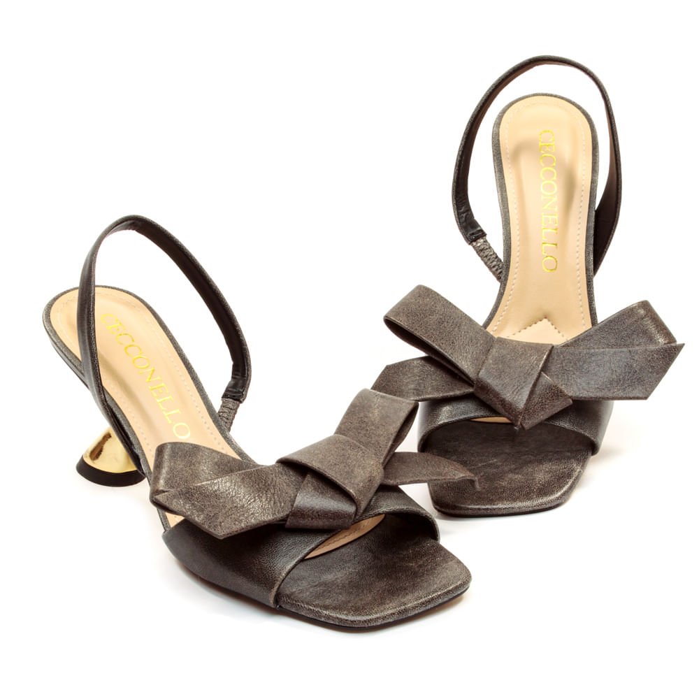 Sandália Couro Cinza Salto Médio Cecconello 2656001-1 Cinza 6