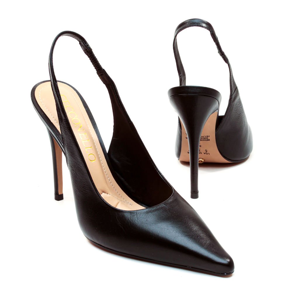 Slingback Couro Preto Salto Alto Cecconello 2706001-2 Preto 5
