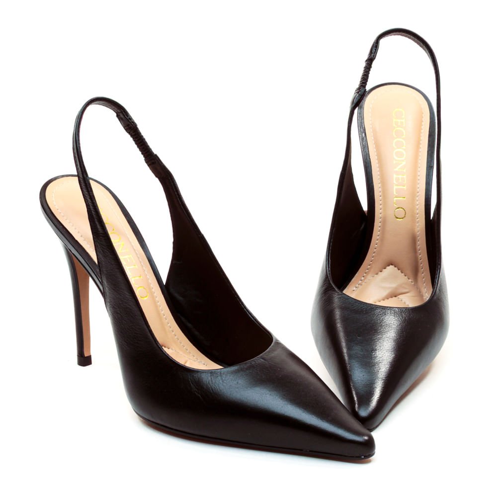 Slingback Couro Preto Salto Alto Cecconello 2706001-2 Preto 6