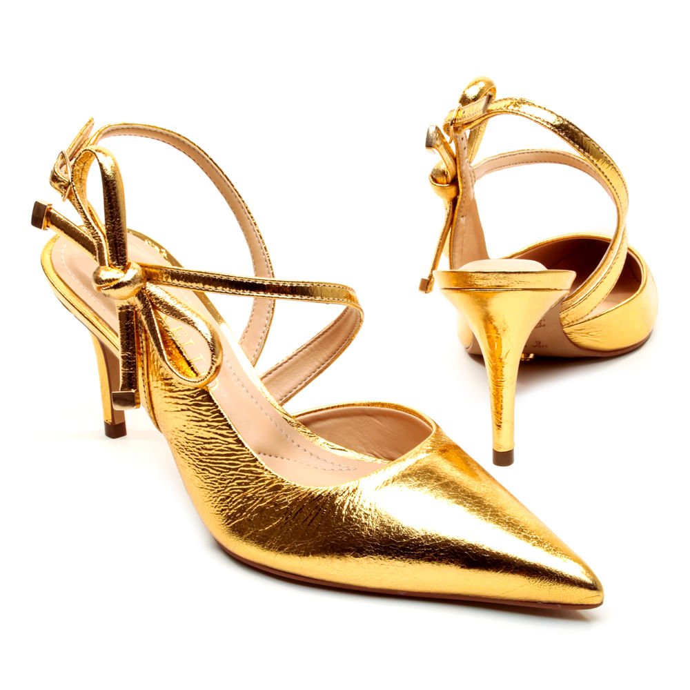 Slingback Couro Ouro Salto MÉdio Cecconello 2658008-1 Ouro 6