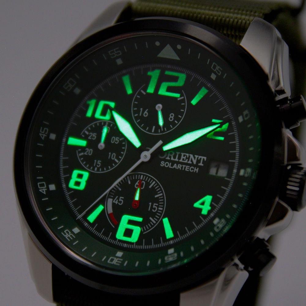 Relógio Masculino Orient Solartech Verde Nylon Exclusivo MBSNC008 E2EX Verde/Prata 4
