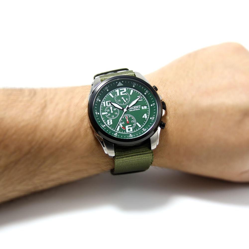 Relógio Masculino Orient Solartech Verde Nylon Exclusivo MBSNC008 E2EX Verde/Prata 7