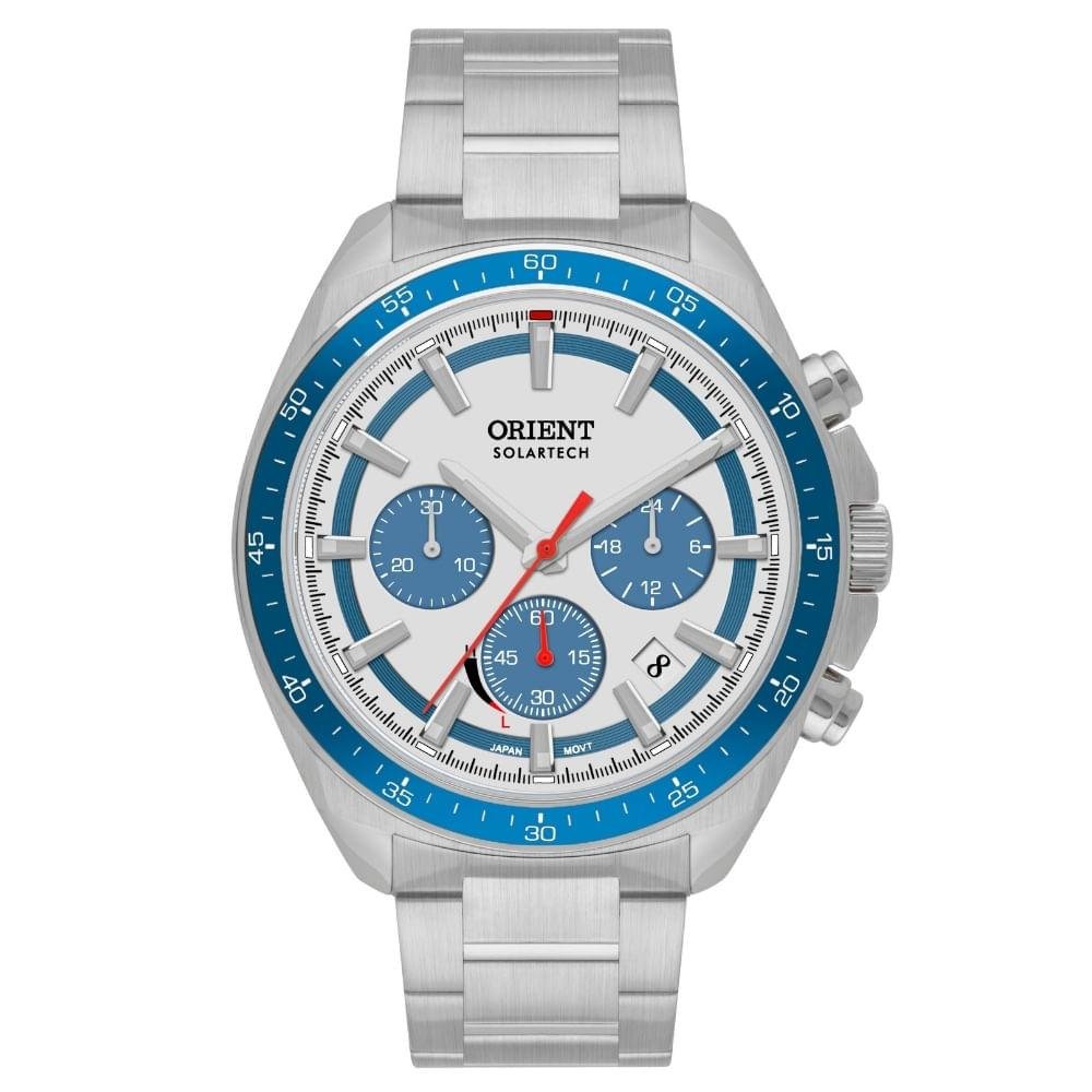 Relógio Masculino Orient Solartech Cronógrafo Pulseira Extra Exclusivo MBSSC291 SDSX Prata/Azul 2