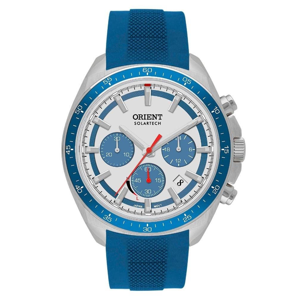 Relógio Masculino Orient Solartech Cronógrafo Pulseira Extra Exclusivo MBSSC291 SDSX Prata/Azul 3