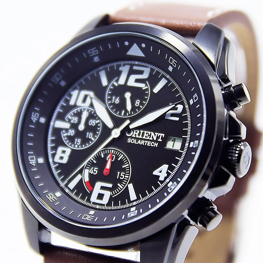 Relógio Masculino Orient Solartech Preto Couro Exclusivo Marrom/Preto 3