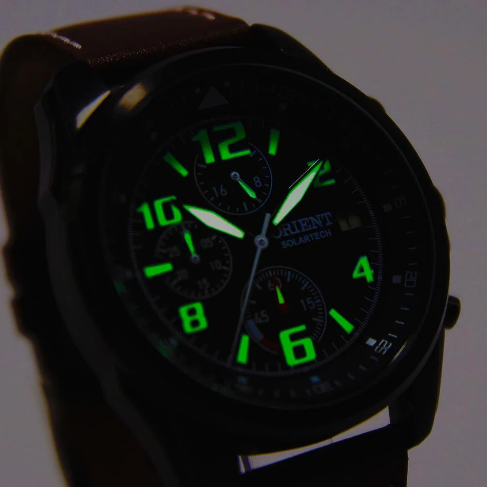 Relógio Masculino Orient Solartech Preto Couro Exclusivo Marrom/Preto 4