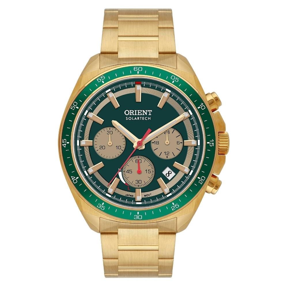 Relógio Masculino Orient Solartech  Pulseira Extra Exclusivo Dourado/Verde 2