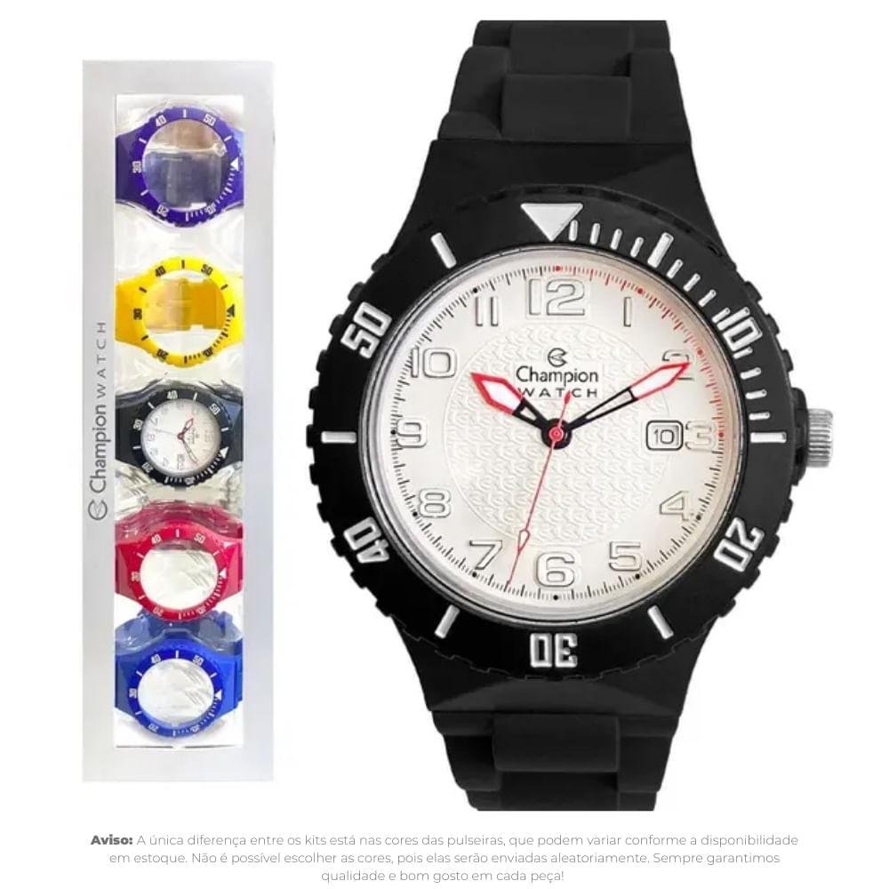 Relógio Unissex Champion Mostrador Branco Troca Pulseira CP30119B Preto 2