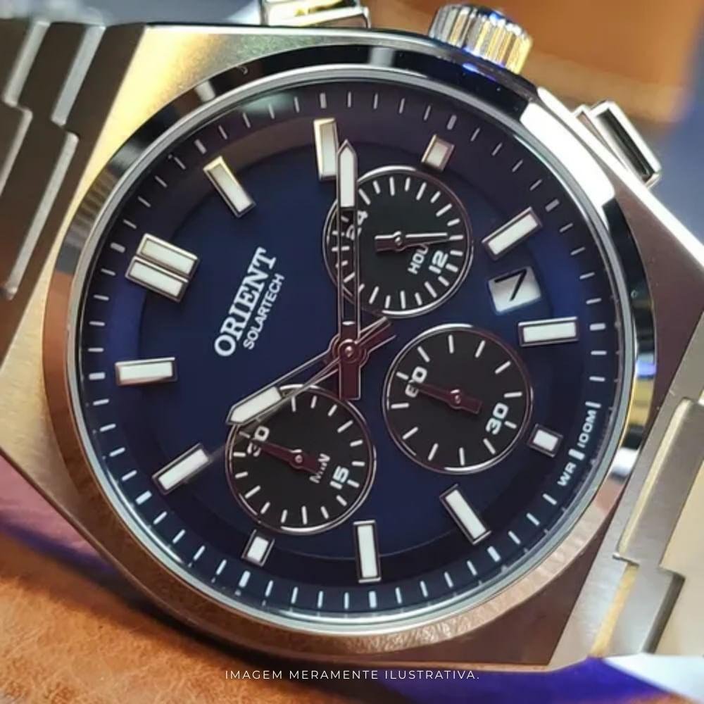 Relógio Masculino Orient Solartech Cronógrafo MBSSC274 D1SX Azul e Preto Prata 5