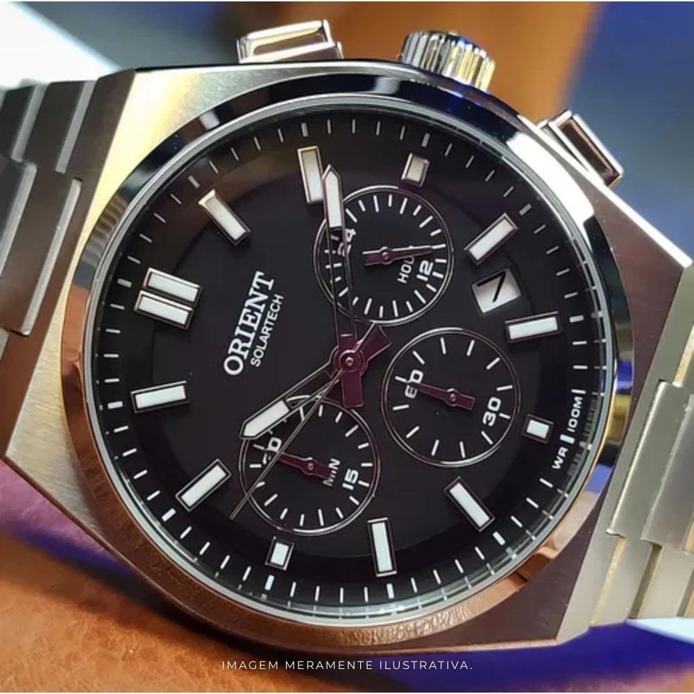 Relógio Masculino Orient Solartech Cronógrafo  Preto Prata 5