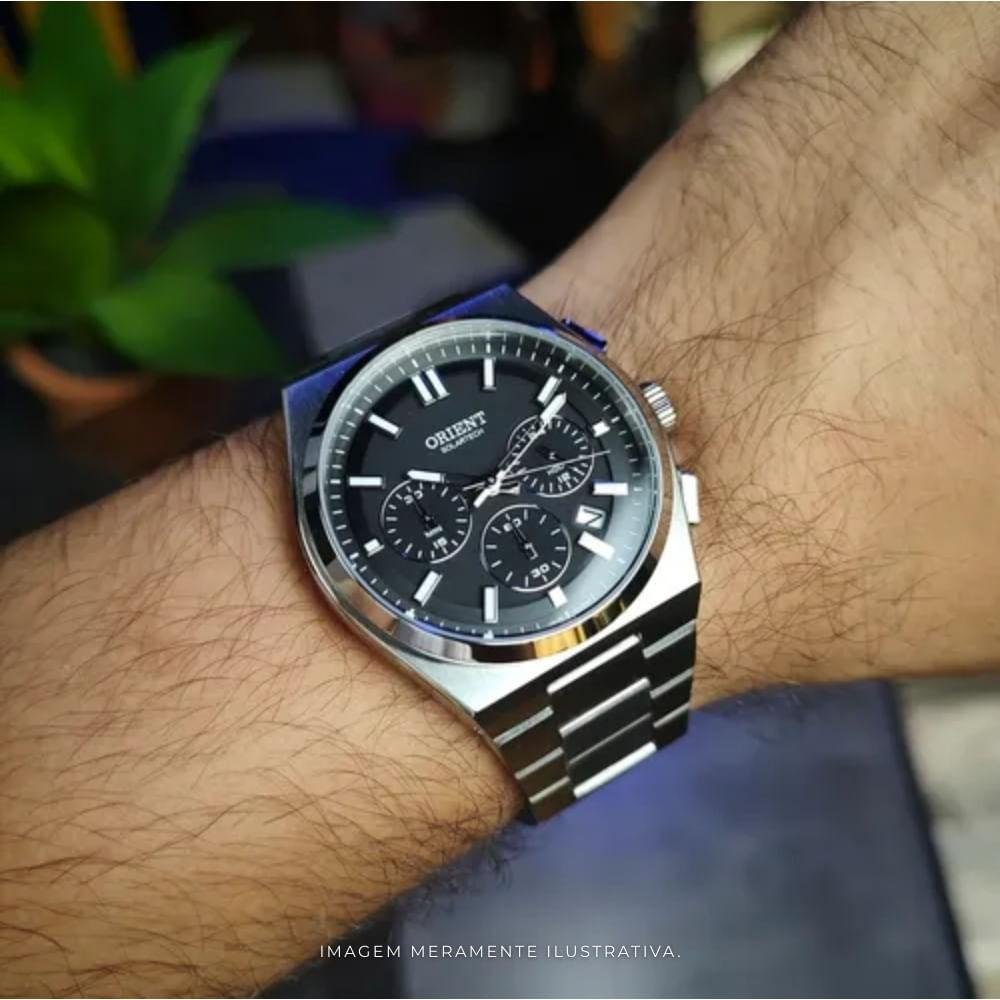 Relógio Masculino Orient Solartech Cronógrafo  Preto Prata 6