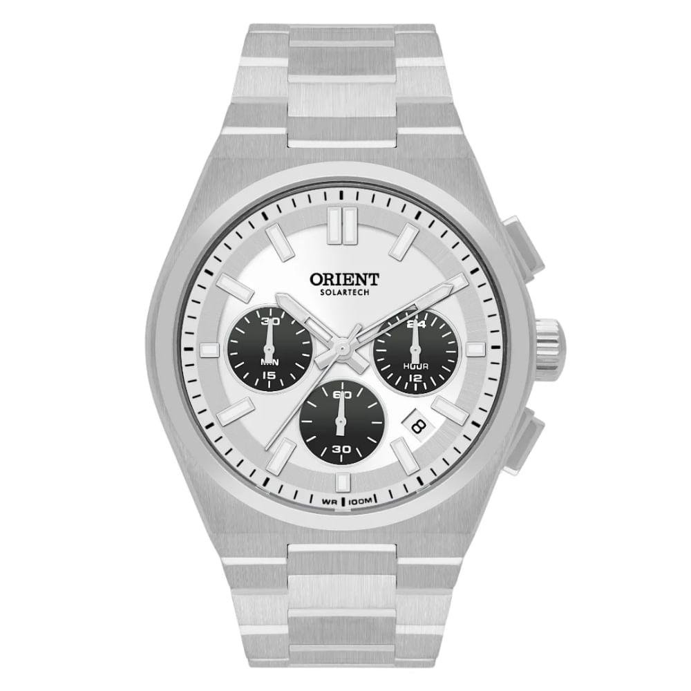 Relógio Masculino Orient Solartech Cronógrafo Panda  Branco e Preto