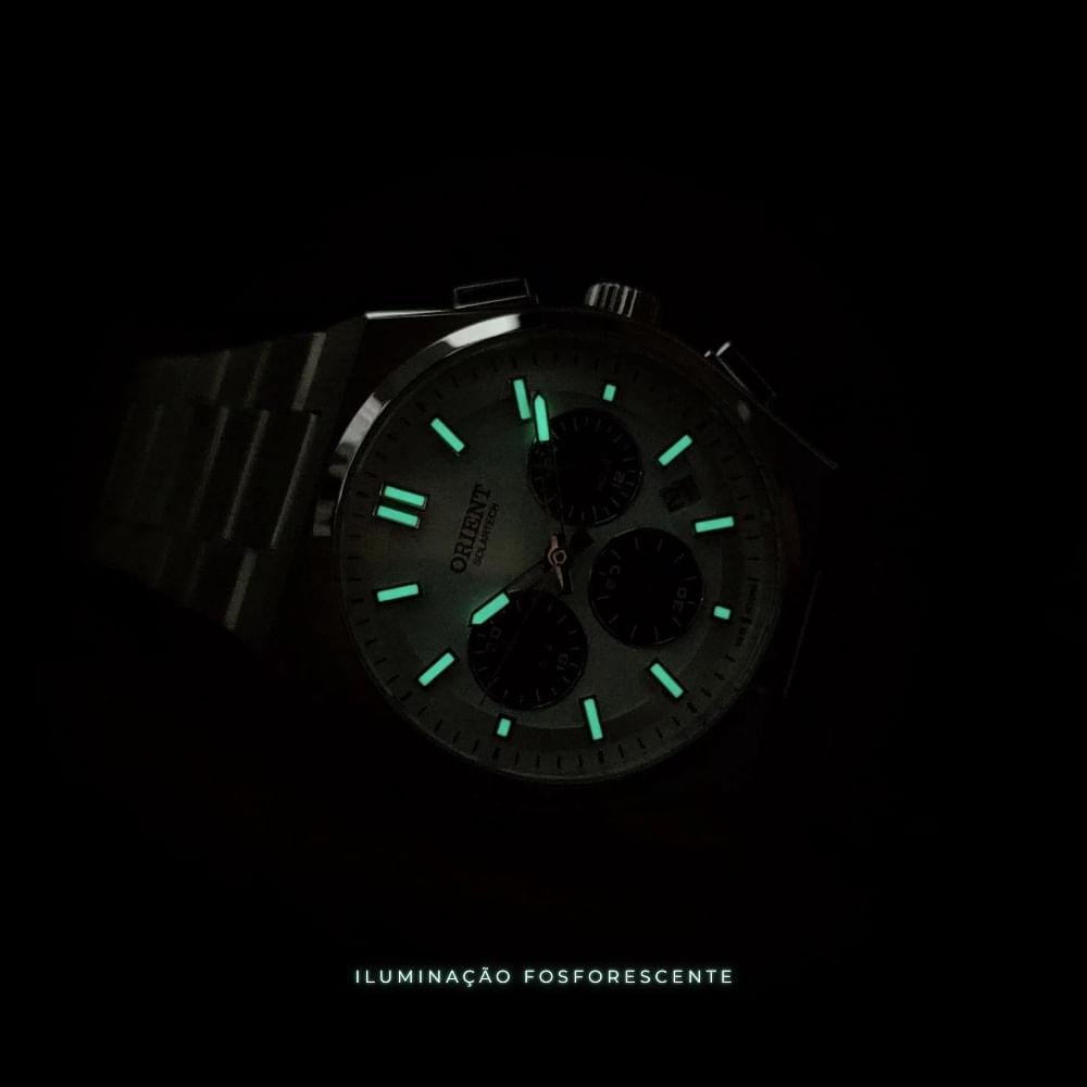 Relógio Masculino Orient Solartech Cronógrafo Panda Branco e Preto Prata 4