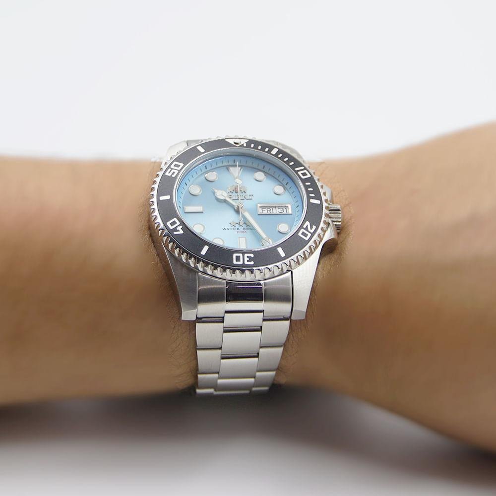 Relógio Orient Automático Submariner Azul claro NH3SS010 Prata 7