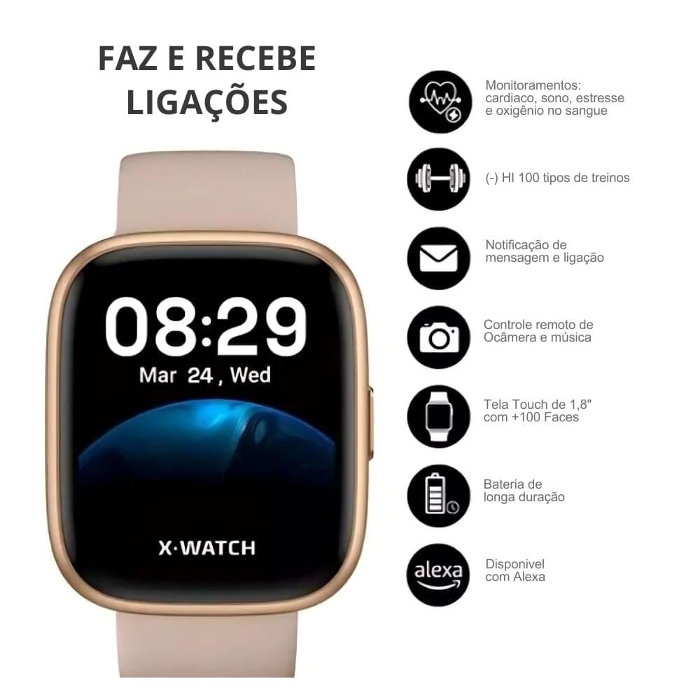 Relógio Unissex Smartwatch X Watch Dourado XSWUQPI003A Dourado 5