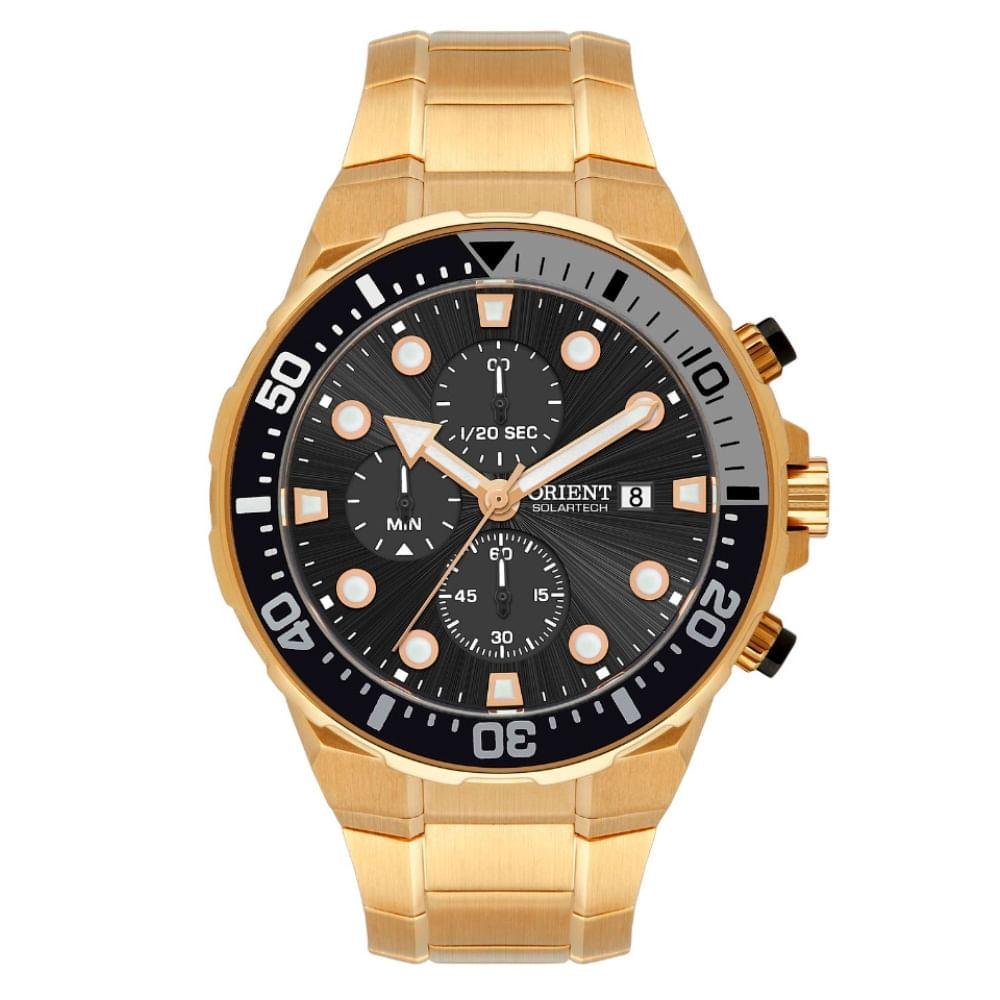 Relógio Masculino Orient Solartech Dourado Bisel Bicolor MGSSC071 P2KX Exclusivo