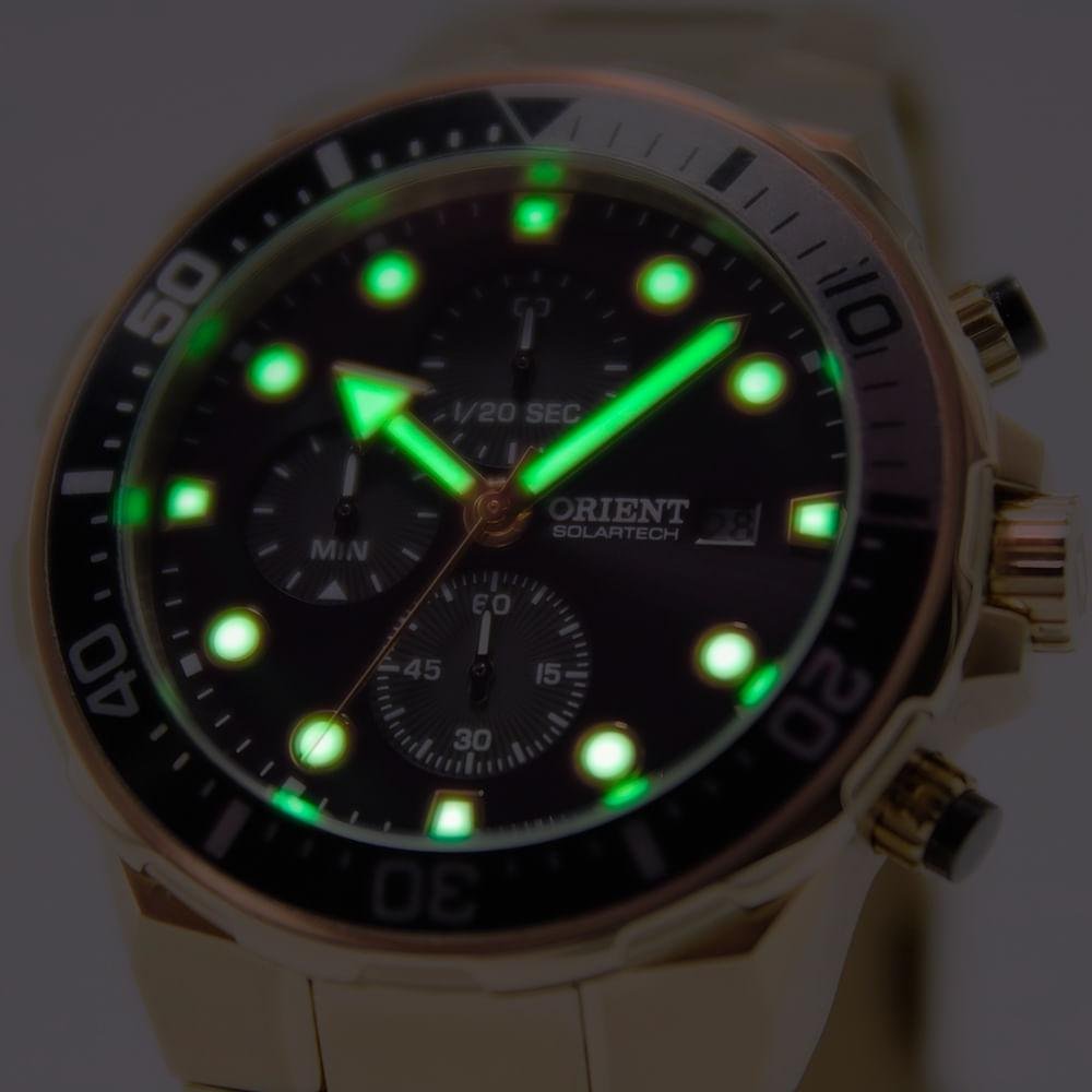 Relógio Masculino Orient Solartech Dourado Bisel Bicolor MGSSC071 P2KX Exclusivo Preto 3