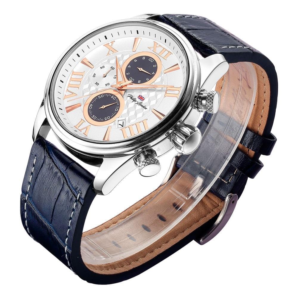 Relógio Masculino Analógico Azul Phillip London - PL80302622MSIN Prata 4