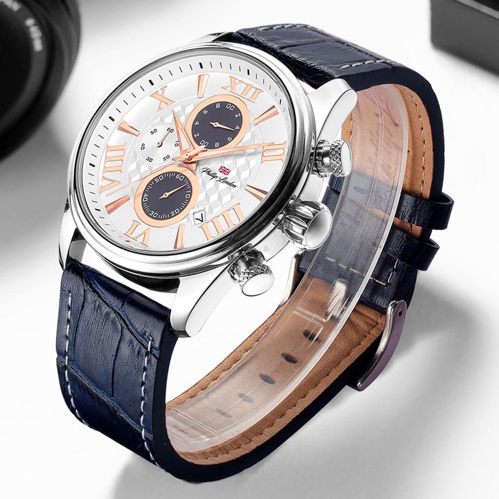 Relógio Masculino Analógico Azul Phillip London - PL80302622MSIN Prata 6
