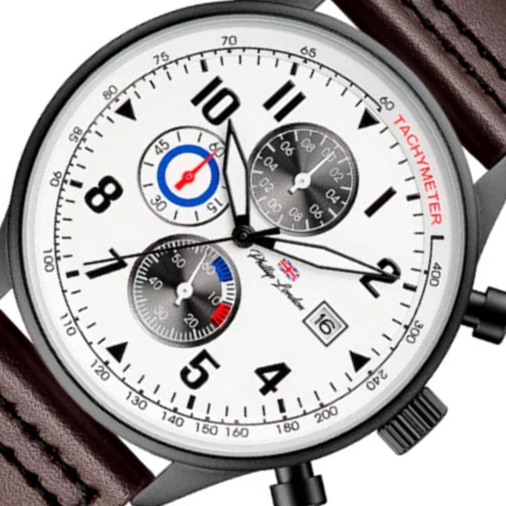 Relogio Masculino Philliph London - PL80267612MBRN Preto/Marrom 2