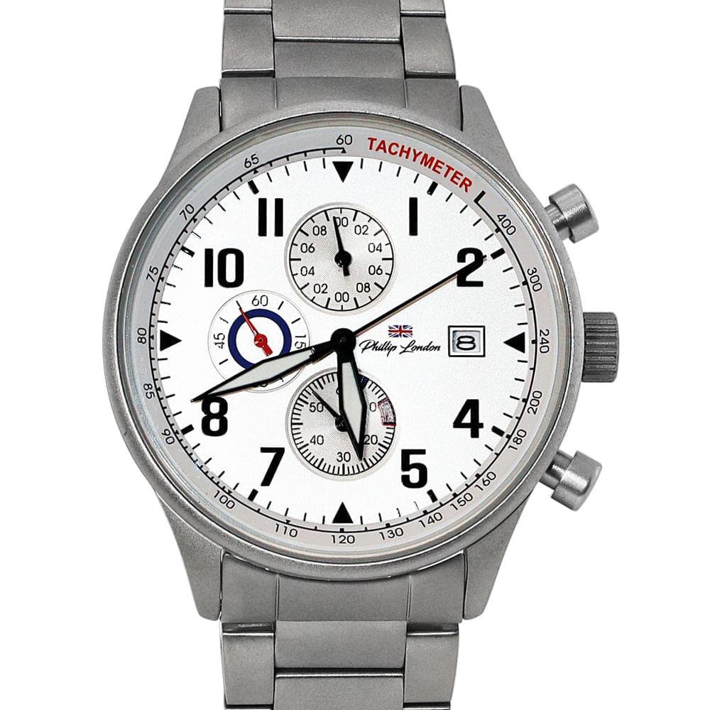 Relógio Philliph London Aviator Steel Masculino Prata - PL80270623MBRN