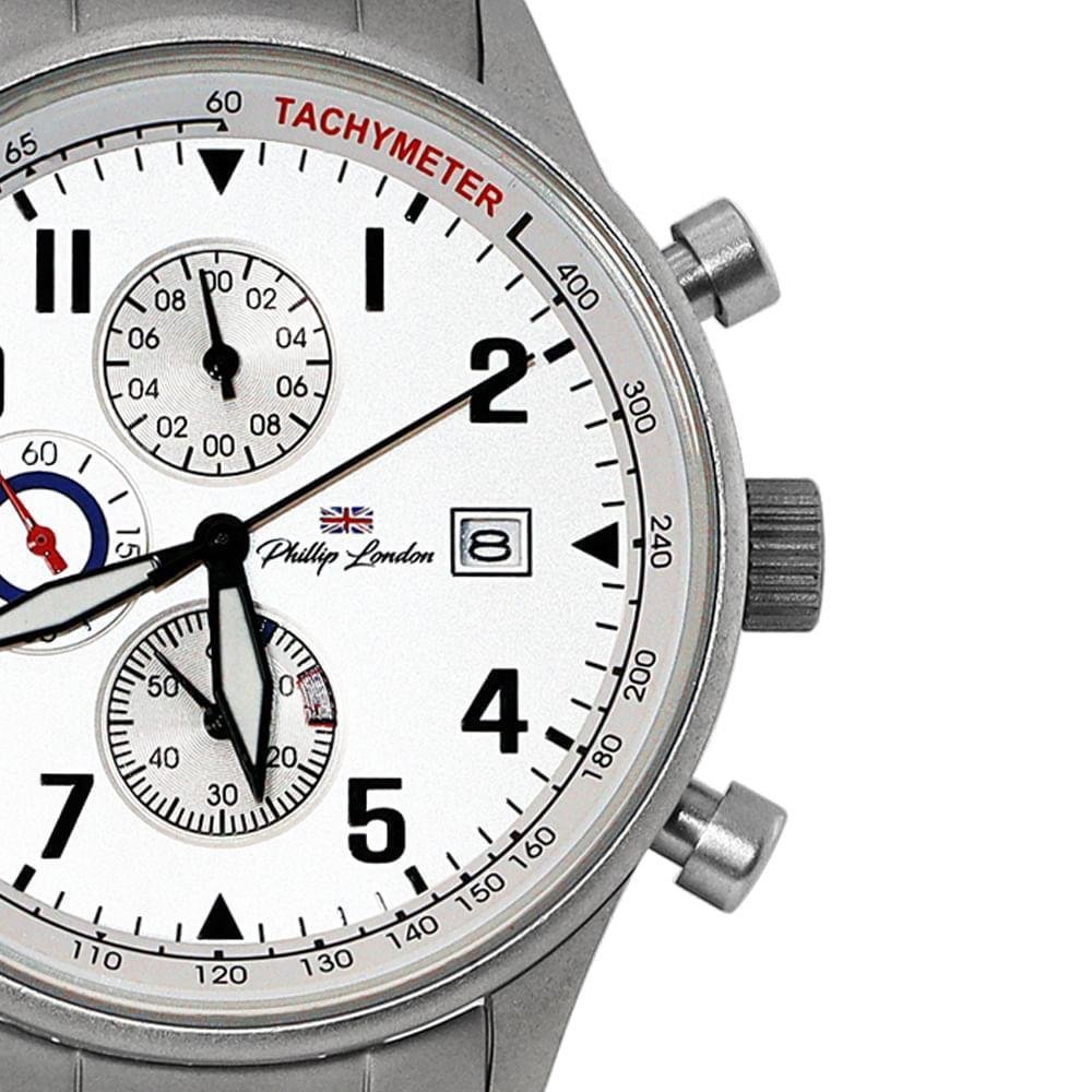 Relógio Philliph London Aviator Steel Masculino Prata - PL80270623MBRN Prata 5