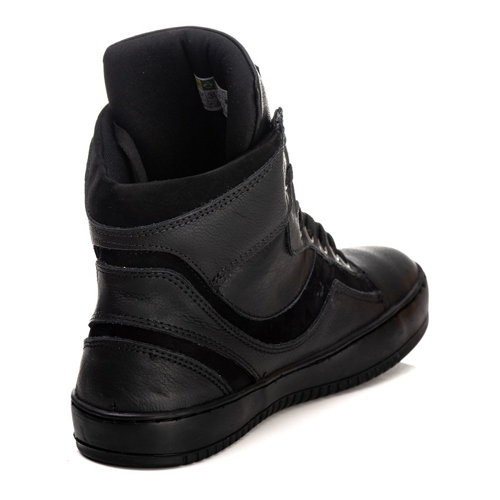 Tênis Casual Cano Medio em Couro Calçado Fitness com Cadarço e Detalhe em Ziper Preto 3