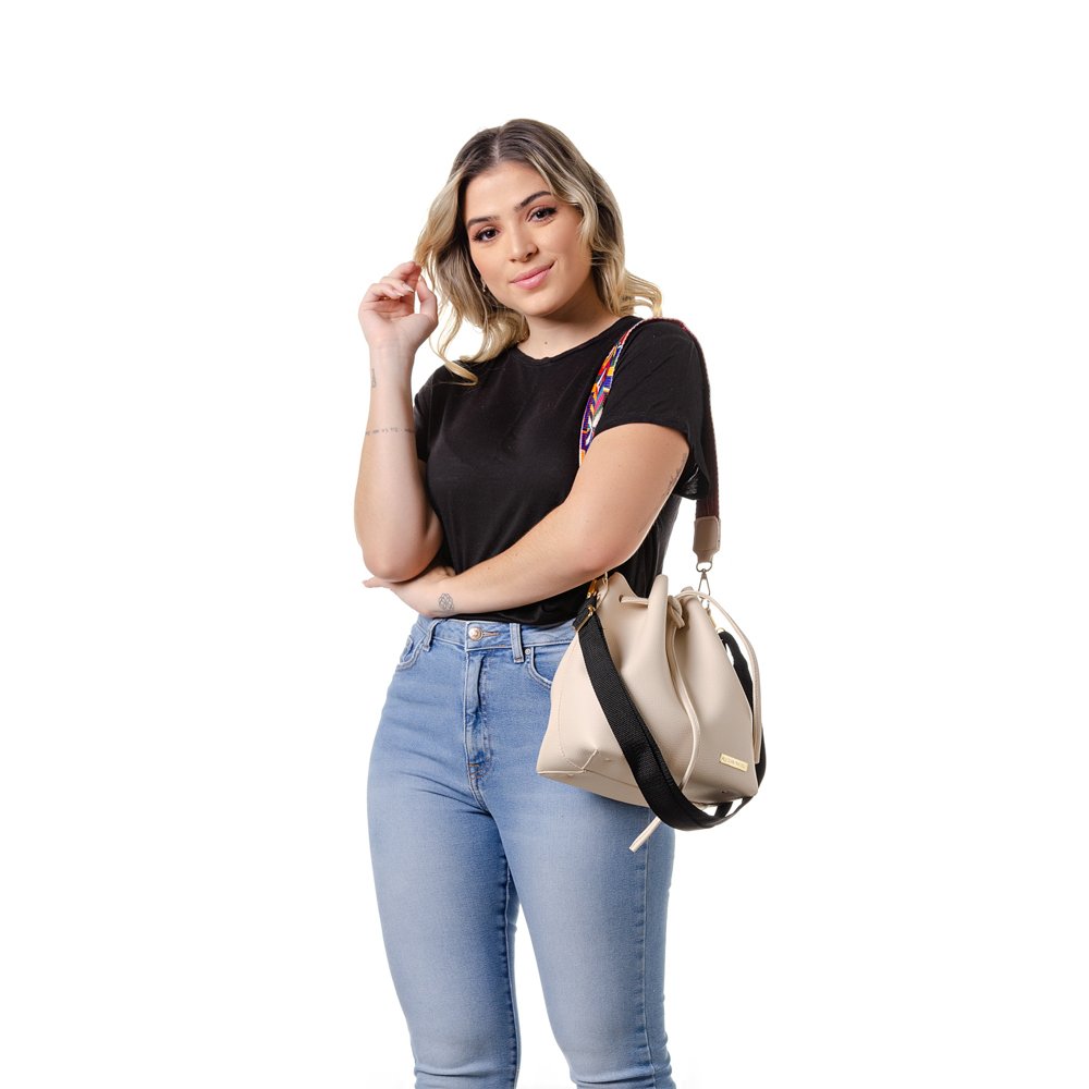 Bolsa Sacola Alice Monteiro com Amarração e Alça Peruana Ajustavel e Removivel Nude 4