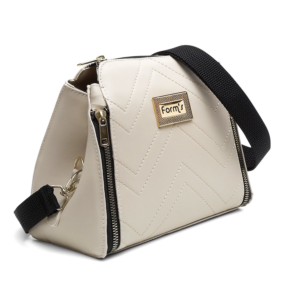 Bolsa Transversal Casual Form´s com Zíperes e Detalhes em Costuras Bege 2