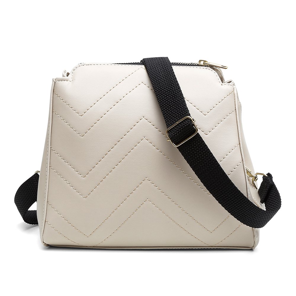 Bolsa Transversal Casual Form´s com Zíperes e Detalhes em Costuras Bege 4