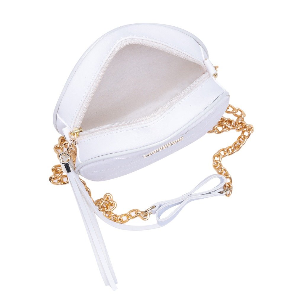 Bolsa Transversal Santucci com Zíper Detalhe em Metal e Alça Corrente Branco 3