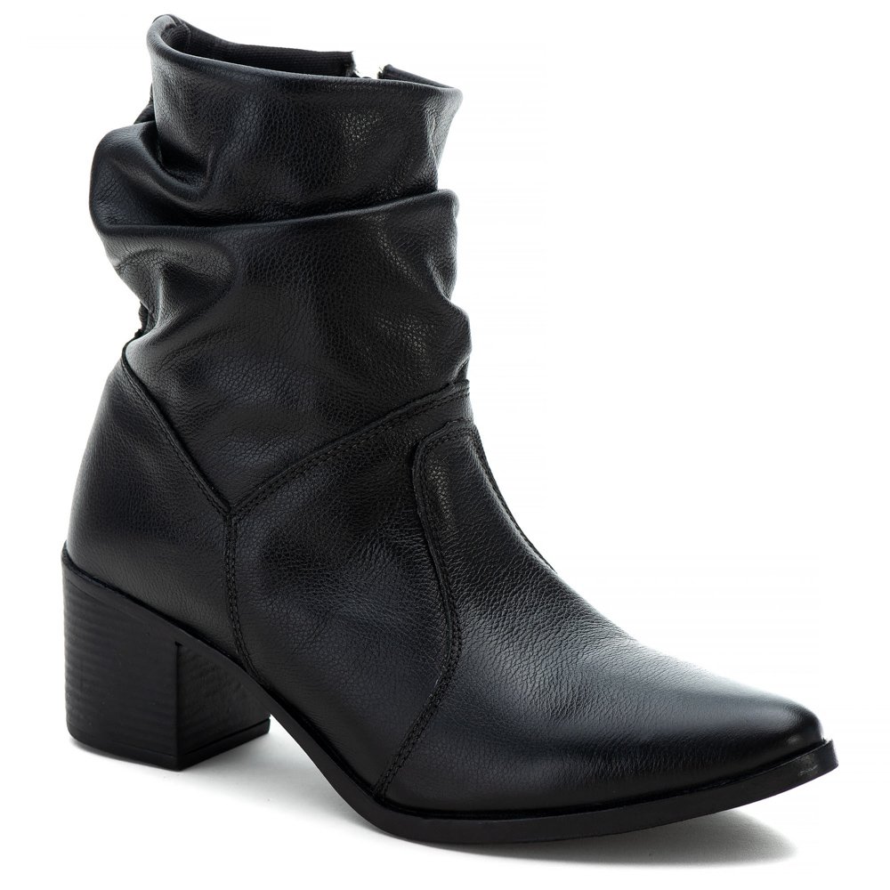 Bota Cano Curto Autem Originals com Zíper Bico Fino Salto Grosso e Sola Borracha Preto 1