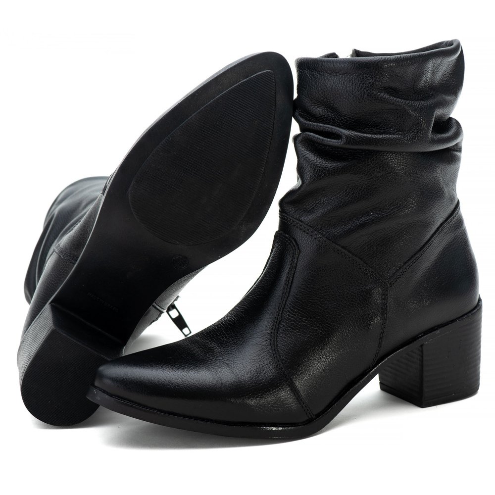 Bota Cano Curto Autem Originals com Zíper Bico Fino Salto Grosso e Sola Borracha Preto 2