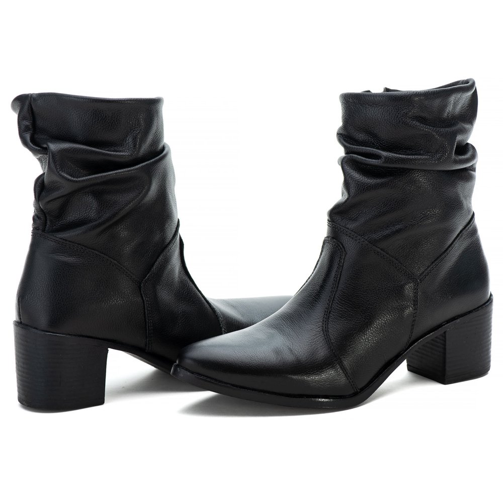 Bota Cano Curto Autem Originals com Zíper Bico Fino Salto Grosso e Sola Borracha Preto 3