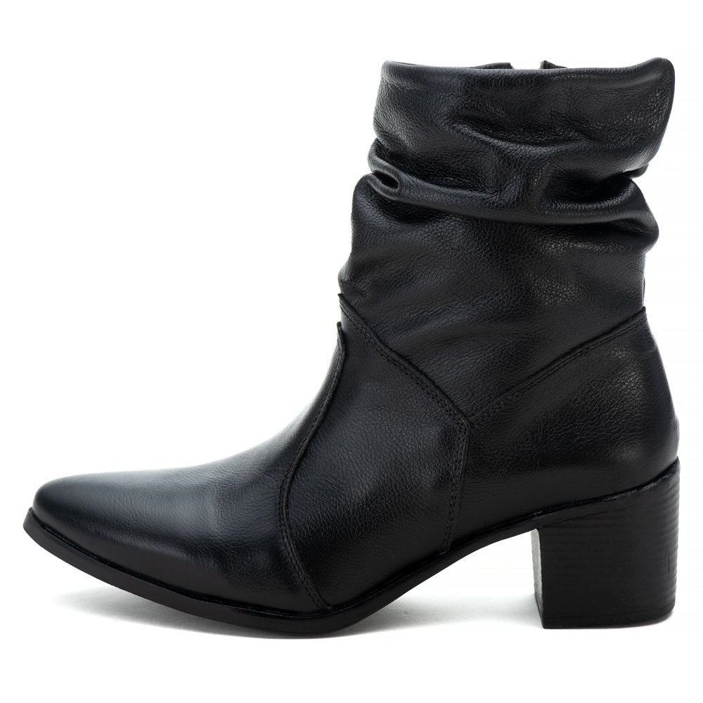 Bota Cano Curto Autem Originals com Zíper Bico Fino Salto Grosso e Sola Borracha Preto 4