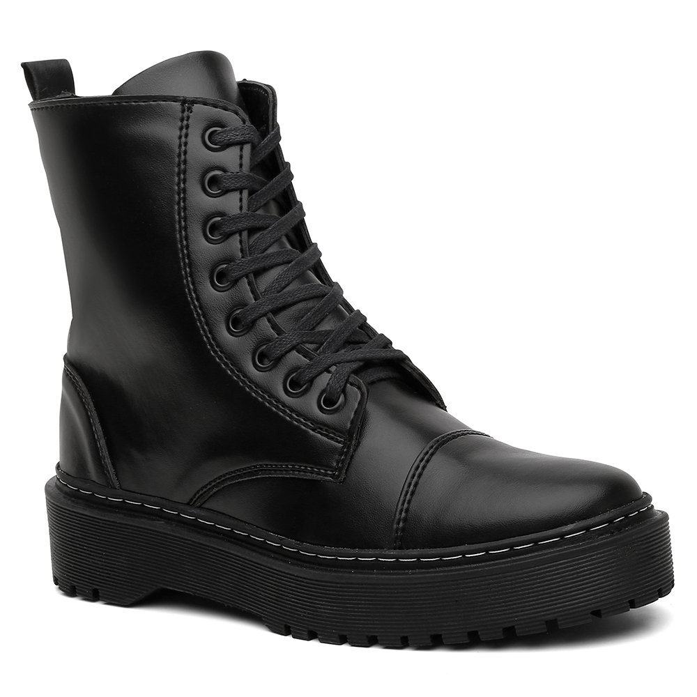 Bota Coturno Casual Autem Originals com Cadarço Sola Alta em Borracha Preto 1
