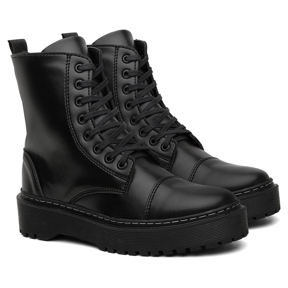 Bota Coturno Casual Autem Originals com Cadarço Sola Alta em Borracha Preto 2