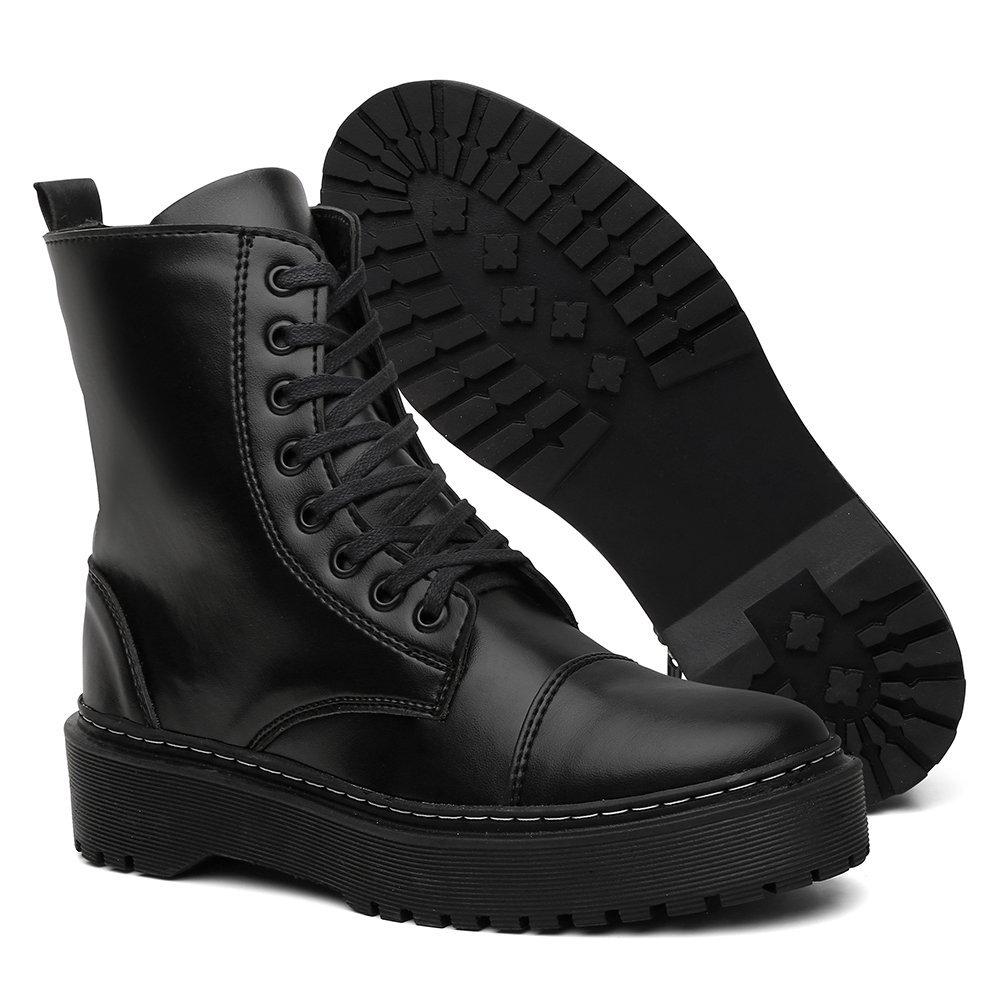 Bota Coturno Casual Autem Originals com Cadarço Sola Alta em Borracha Preto 4