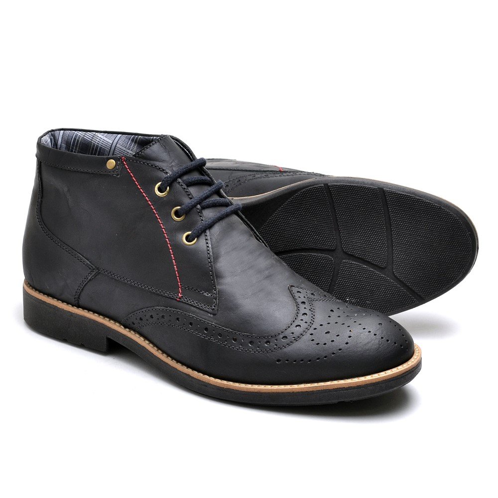 Sapato Casual Cano Curto Autem Originals Bico Redondo com Detalhes em Perfuros Preto 1