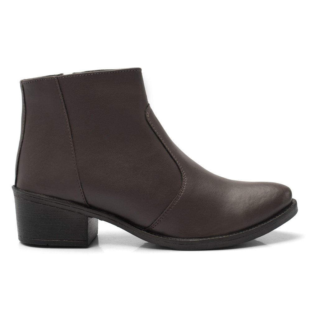 Bota Cano Curto Lisa Básica Casual Autem Originals com Zíper e Salto Quadrado Marrom 4