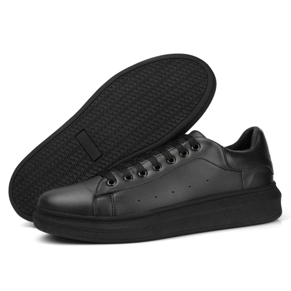 Sapatenis Masculino Tênis Casual Sola Borracha Cadarço e Bico Redondo Preto 6