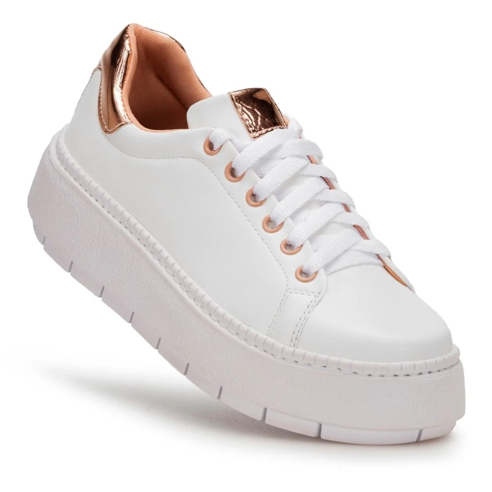 Tênis Feminino Sola Macia e Alta Com Cadarço Modelo Liso Ótimo